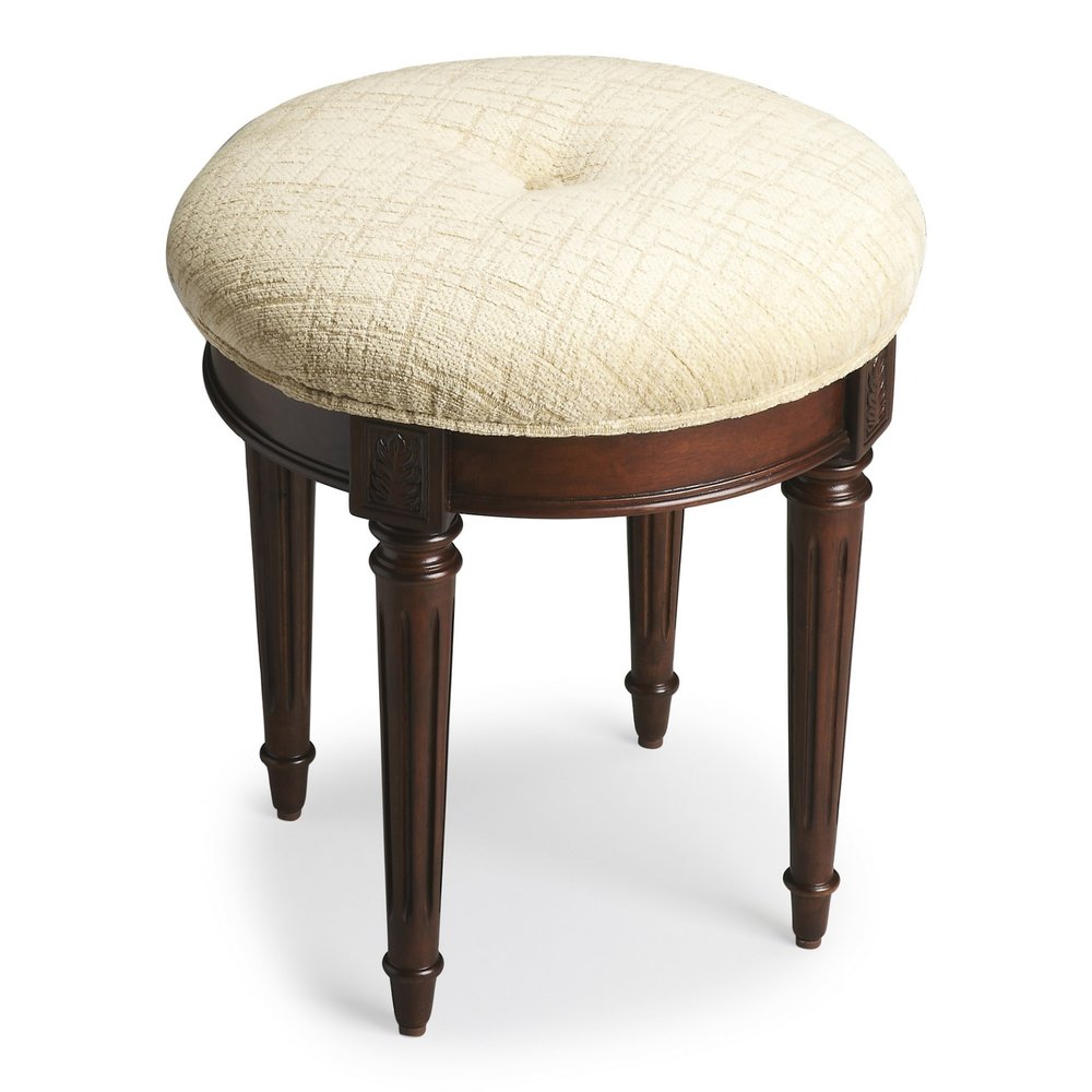 18" Off White Linen And Dark Brown Ottoman HomeRoots