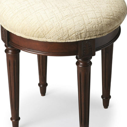 18" Off White Linen And Dark Brown Ottoman HomeRoots