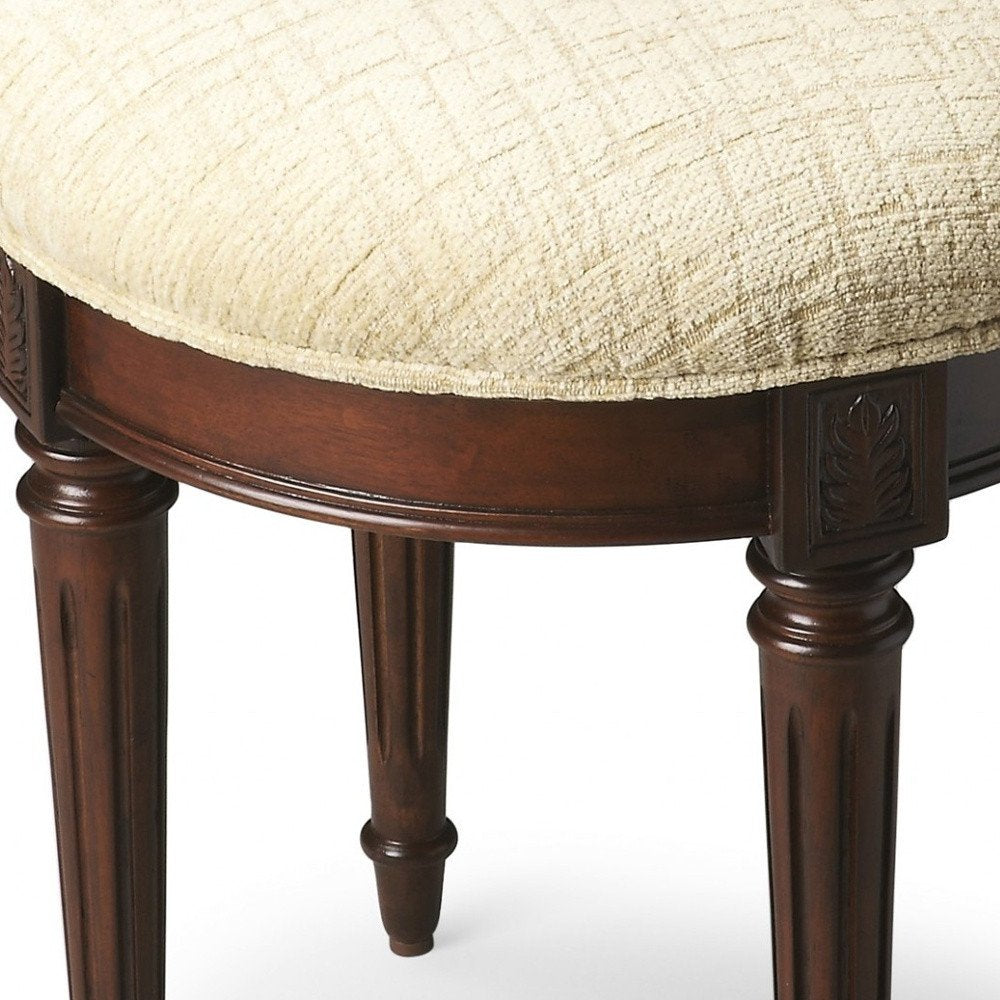 18" Off White Linen And Dark Brown Ottoman HomeRoots