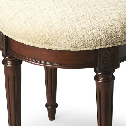 18" Off White Linen And Dark Brown Ottoman HomeRoots