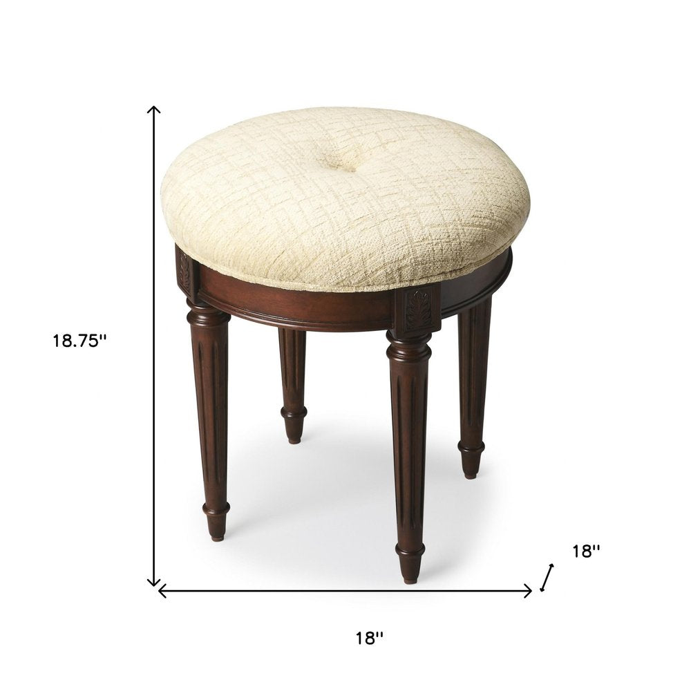 18" Off White Linen And Dark Brown Ottoman HomeRoots