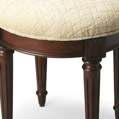 18" Off White Linen And Dark Brown Ottoman HomeRoots