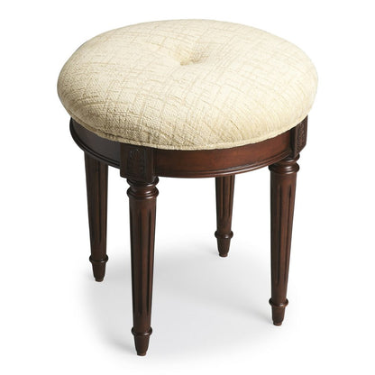 18" Off White Linen And Dark Brown Ottoman HomeRoots