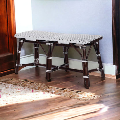 43" White and Dark Brown Rattan and Wicker Bench HomeRoots