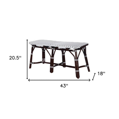 43" White and Dark Brown Rattan and Wicker Bench HomeRoots