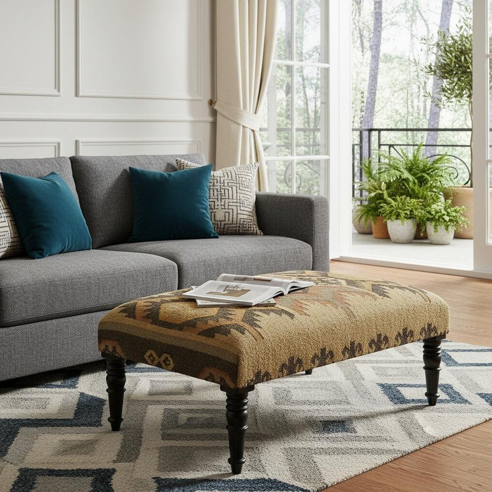 36" Brown Linen Footstool Ottoman HomeRoots