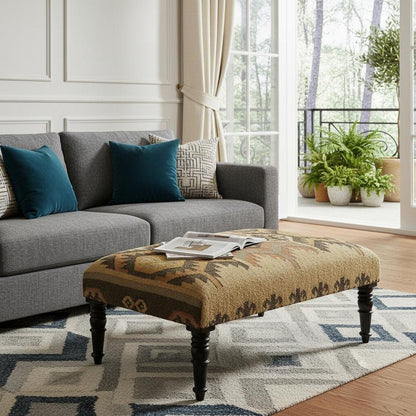 36" Brown Linen Footstool Ottoman HomeRoots