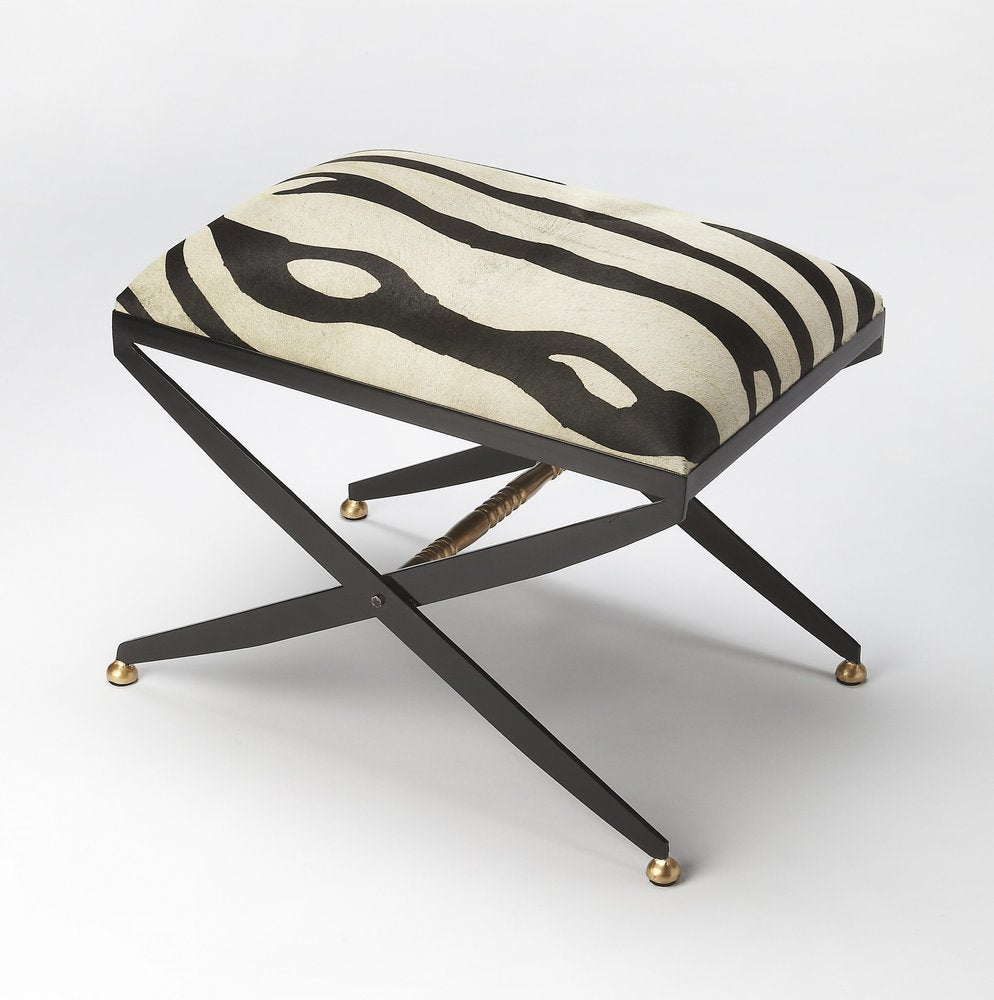 24" Black And White Cotton Blend And Black Ottoman HomeRoots