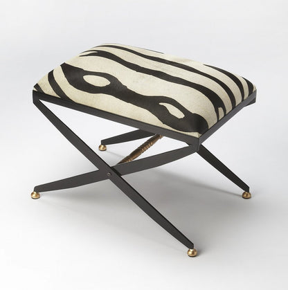 24" Black And White Cotton Blend And Black Ottoman HomeRoots