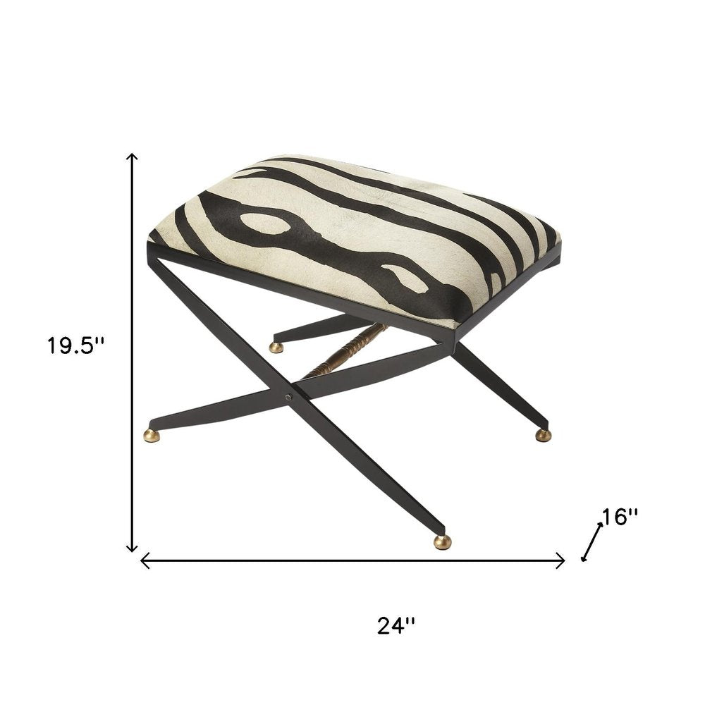 24" Black And White Cotton Blend And Black Ottoman HomeRoots