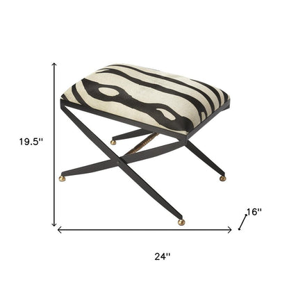 24" Black And White Cotton Blend And Black Ottoman HomeRoots