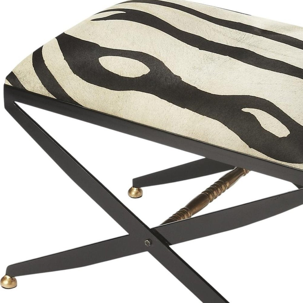 24" Black And White Cotton Blend And Black Ottoman HomeRoots