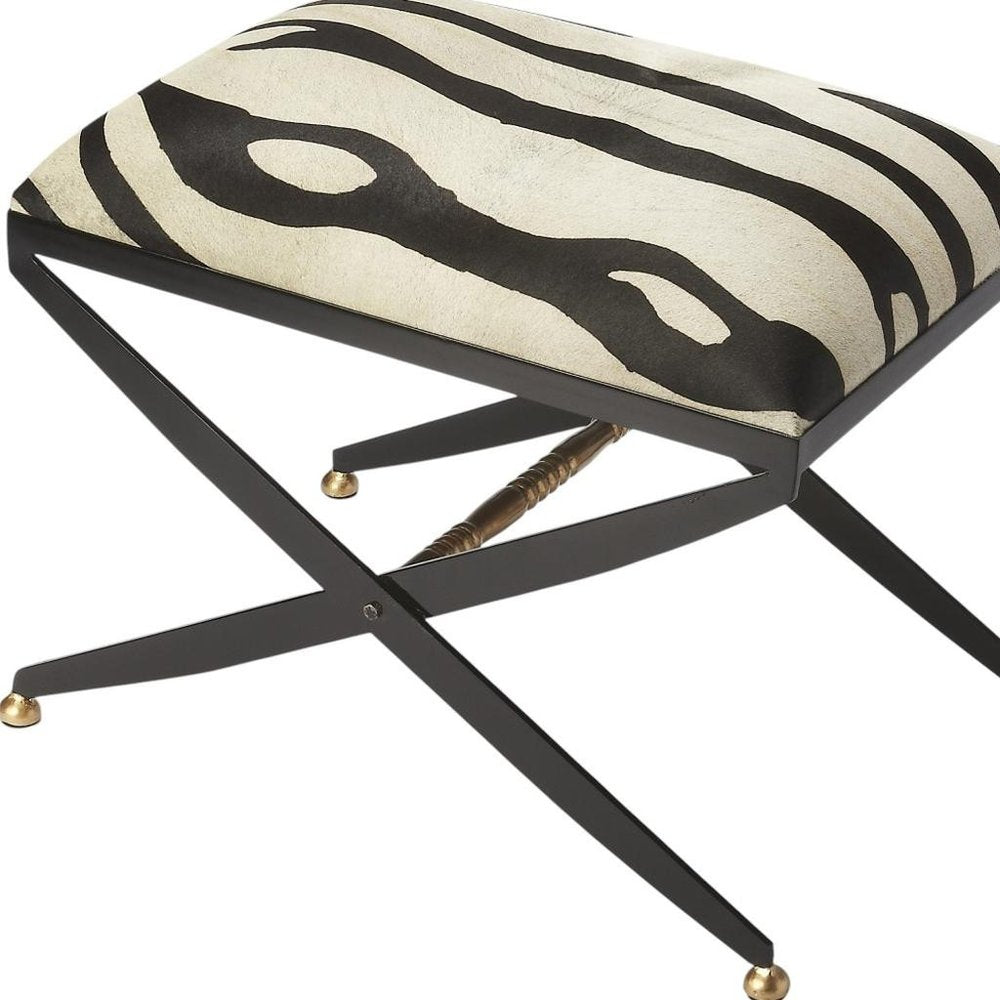 24" Black And White Cotton Blend And Black Ottoman HomeRoots