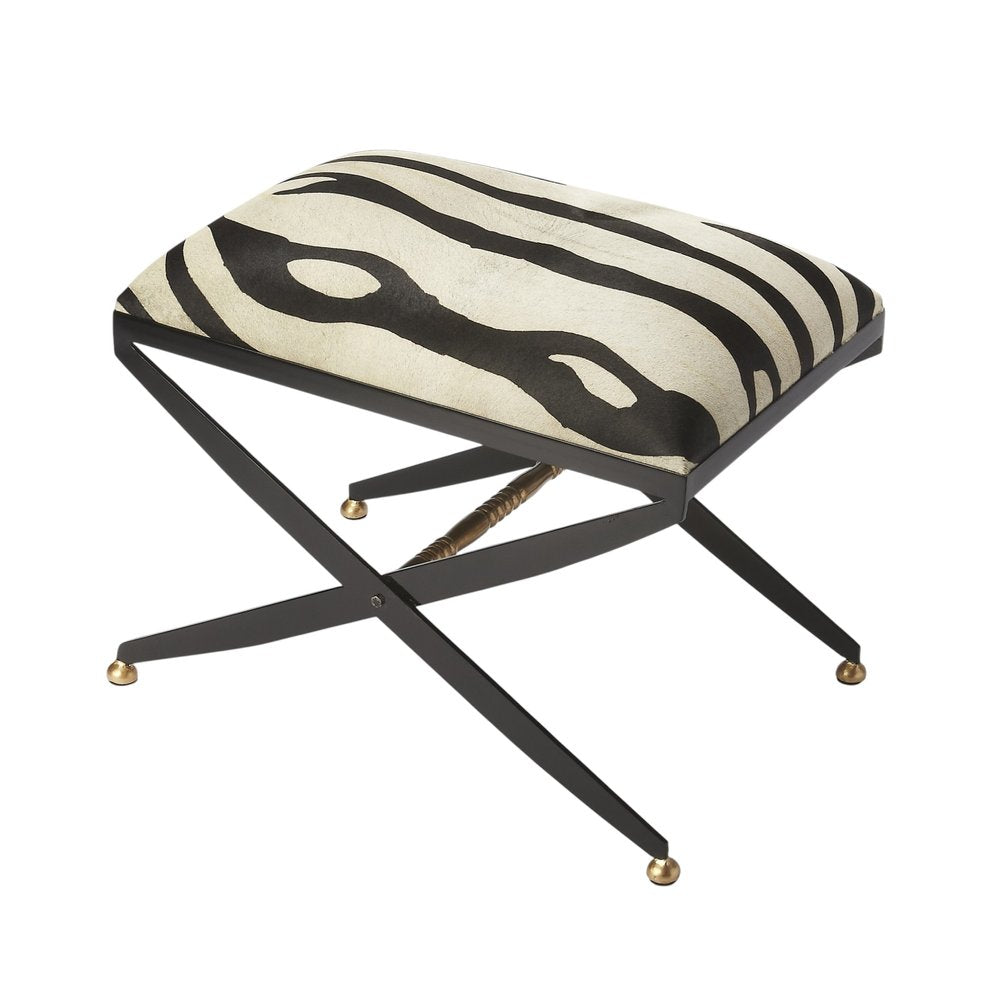 24" Black And White Cotton Blend And Black Ottoman HomeRoots
