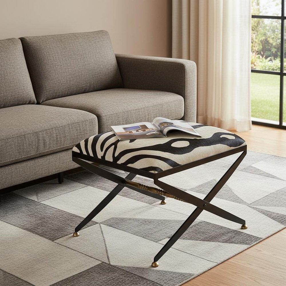 24" Black And White Cotton Blend And Black Ottoman HomeRoots