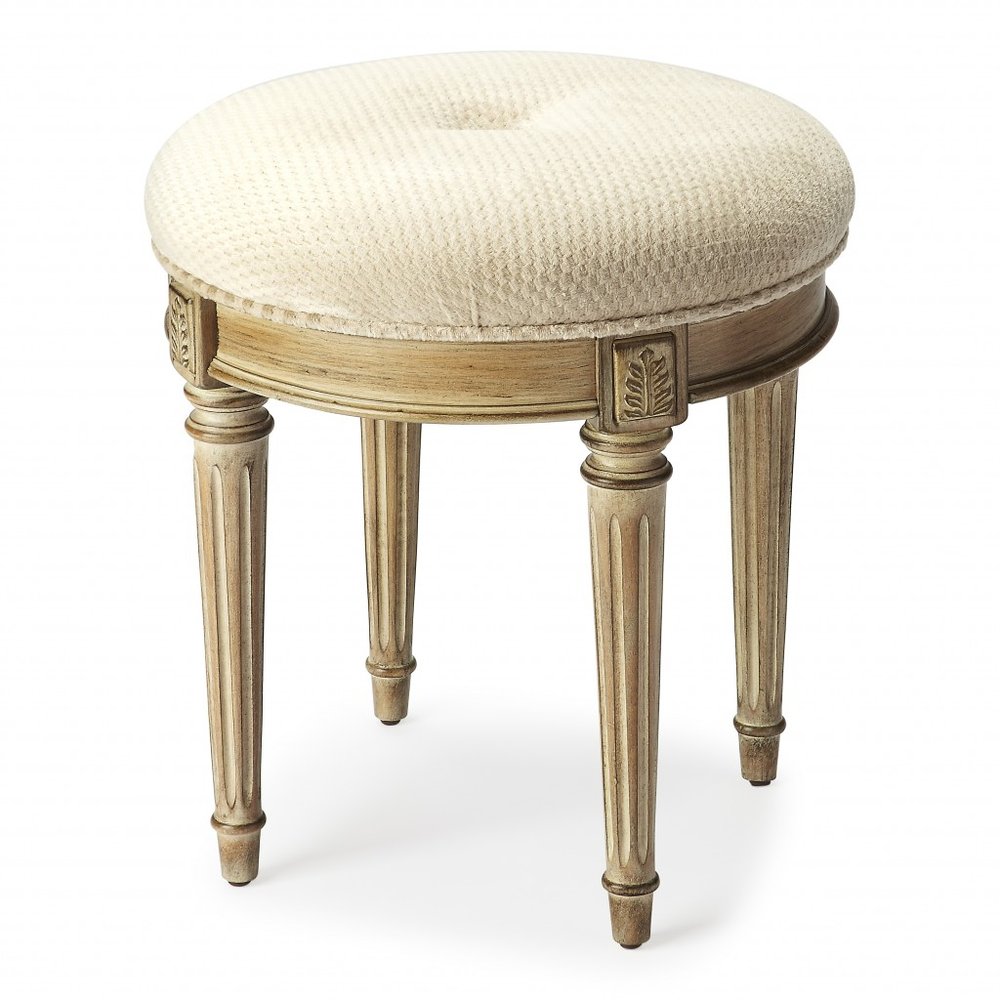 18" Ivory Polyester Blend And Brown Ottoman HomeRoots