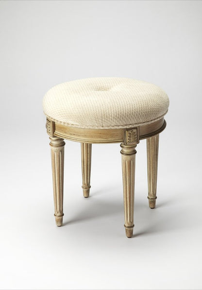 18" Ivory Polyester Blend And Brown Ottoman HomeRoots