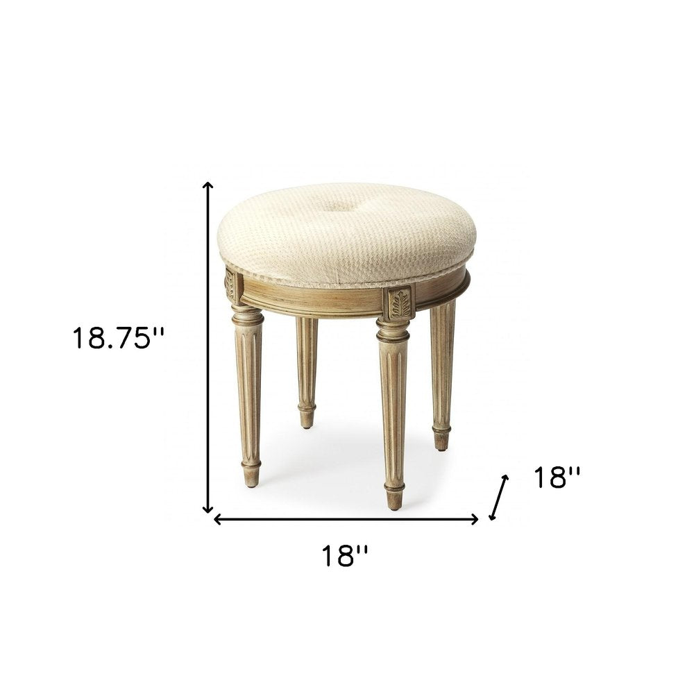 18" Ivory Polyester Blend And Brown Ottoman HomeRoots