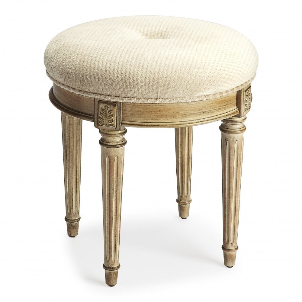 18" Ivory Polyester Blend And Brown Ottoman HomeRoots