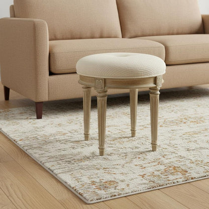 18" Ivory Polyester Blend And Brown Ottoman HomeRoots