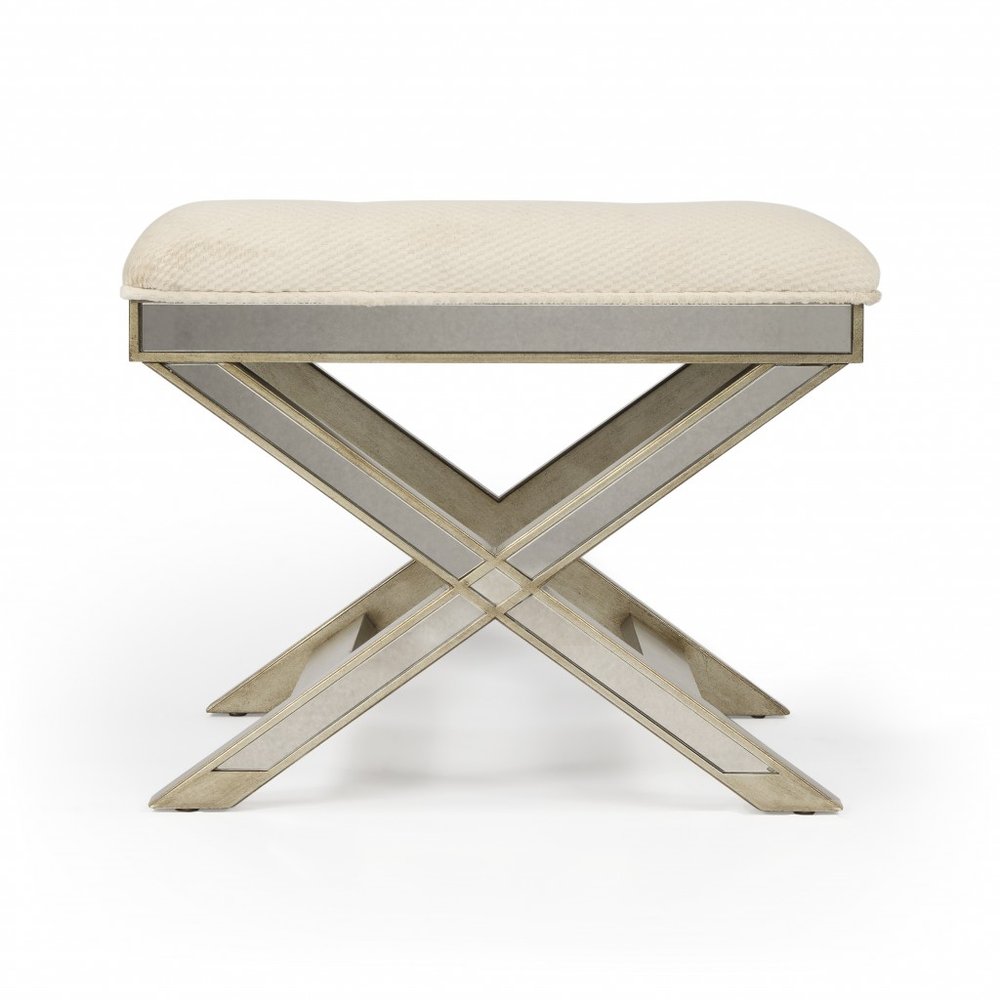 26" Ivory Cotton and Brown Tufted Ottoman HomeRoots