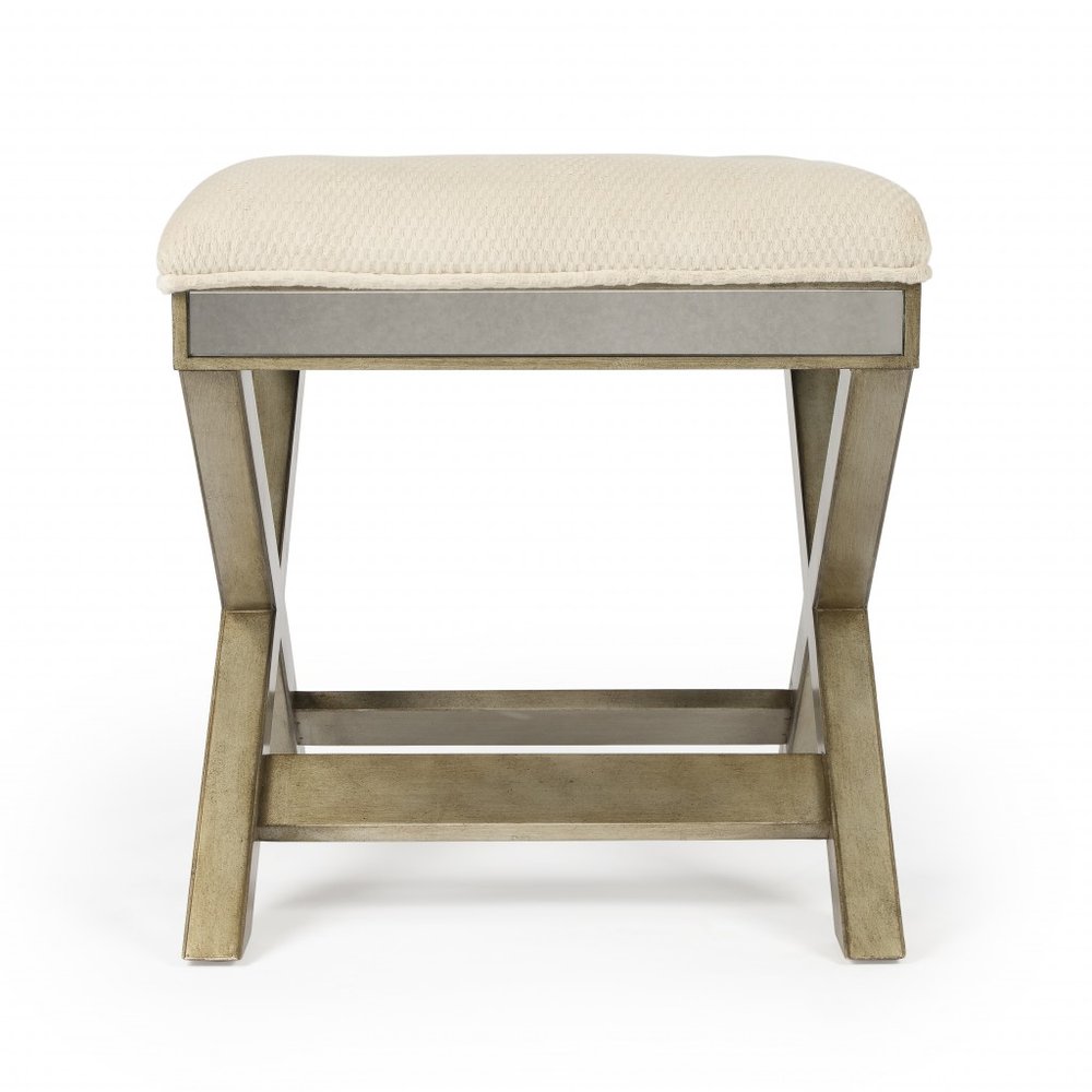 26" Ivory Cotton and Brown Tufted Ottoman HomeRoots