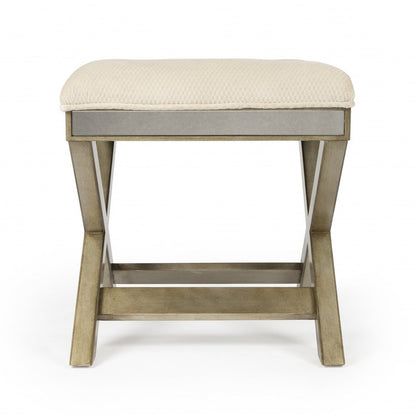 26" Ivory Cotton and Brown Tufted Ottoman HomeRoots