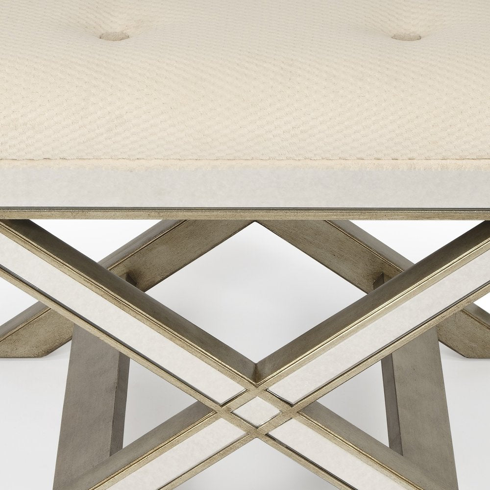 26" Ivory Cotton and Brown Tufted Ottoman HomeRoots
