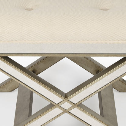 26" Ivory Cotton and Brown Tufted Ottoman HomeRoots