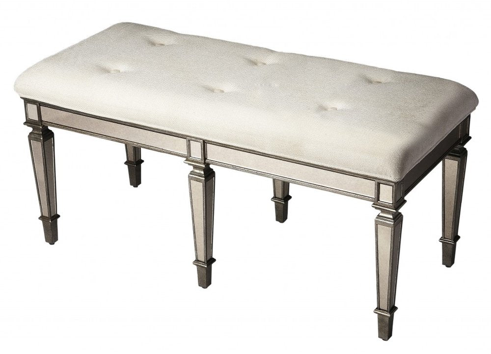 42" Silver Upholstered 100% Cotton Entryway Bench HomeRoots