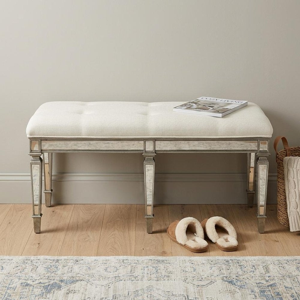 42" Silver Upholstered 100% Cotton Entryway Bench HomeRoots