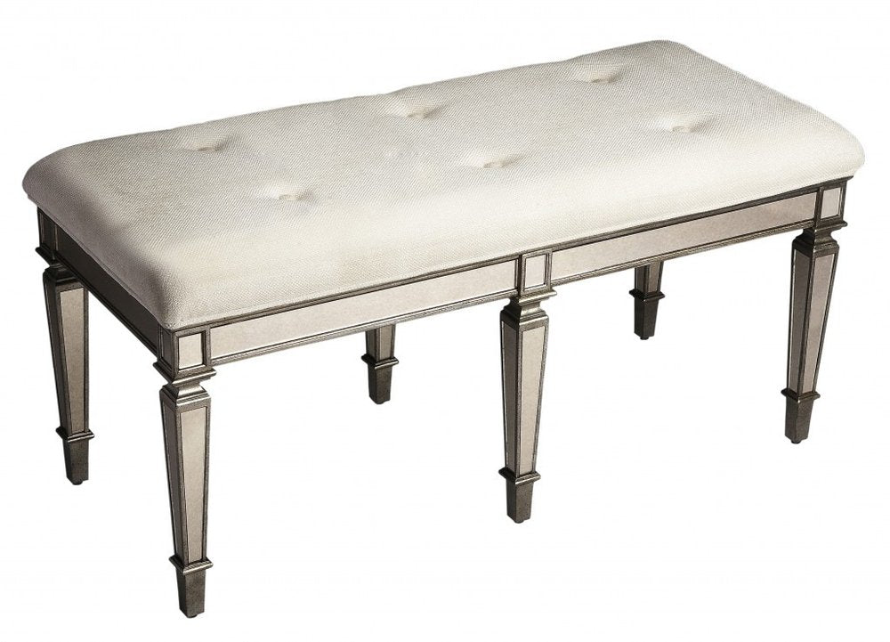 42" Silver Upholstered 100% Cotton Entryway Bench HomeRoots