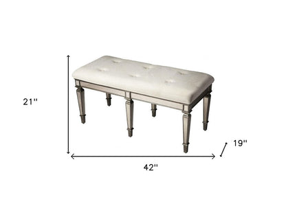 42" Silver Upholstered 100% Cotton Entryway Bench HomeRoots