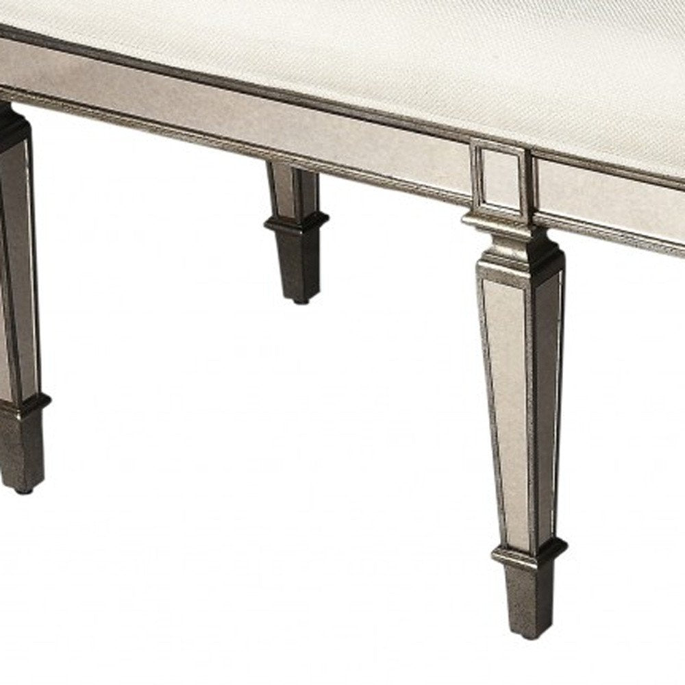 42" Silver Upholstered 100% Cotton Entryway Bench HomeRoots