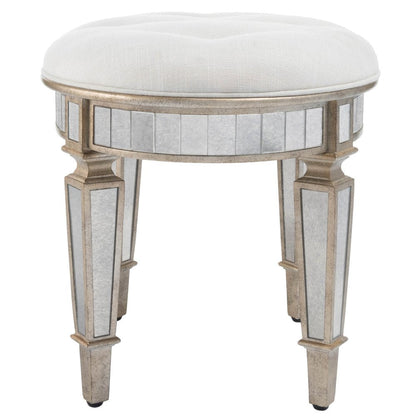24" Cream Linen And Silver Metallic Round Ottoman HomeRoots