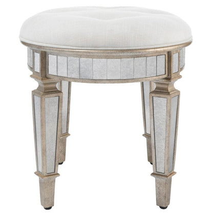24" Cream Linen And Silver Metallic Round Ottoman HomeRoots
