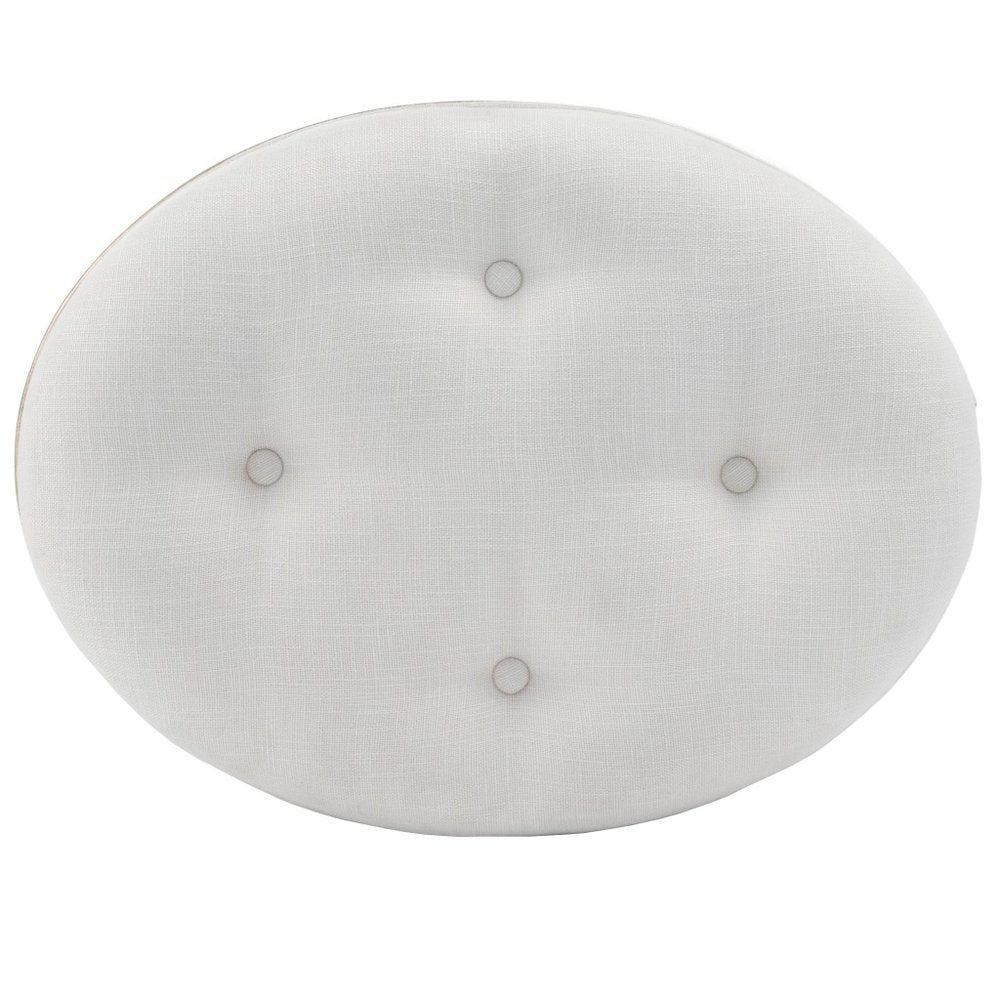 24" Cream Linen And Silver Metallic Round Ottoman HomeRoots