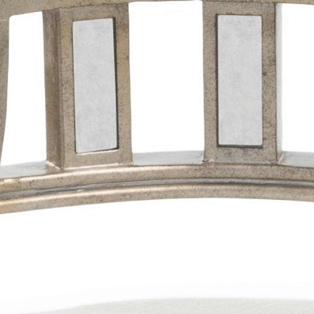 21" Cream Linen And Silver Metallic Round Ottoman HomeRoots