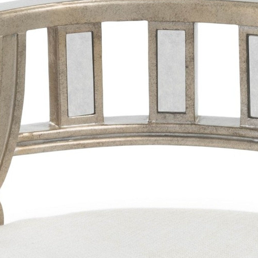 21" Cream Linen And Silver Metallic Round Ottoman HomeRoots