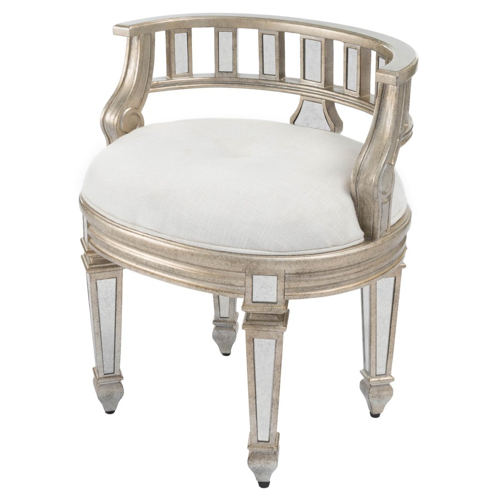 21" Cream Linen And Silver Metallic Round Ottoman HomeRoots