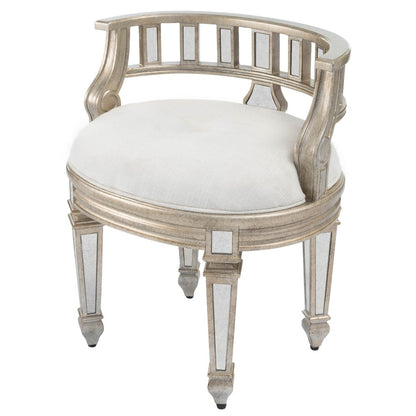 21" Cream Linen And Silver Metallic Round Ottoman HomeRoots