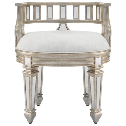 21" Cream Linen And Silver Metallic Round Ottoman HomeRoots