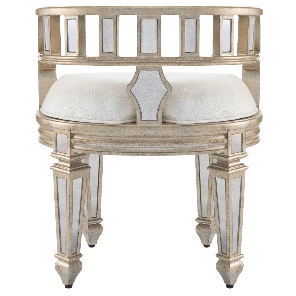 21" Cream Linen And Silver Metallic Round Ottoman HomeRoots
