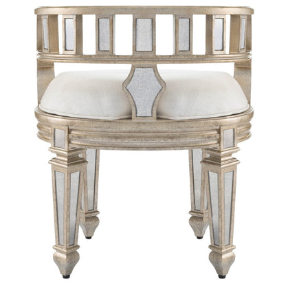 21" Cream Linen And Silver Metallic Round Ottoman HomeRoots