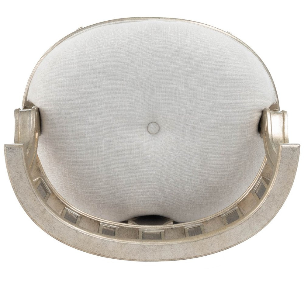 21" Cream Linen And Silver Metallic Round Ottoman HomeRoots