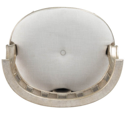 21" Cream Linen And Silver Metallic Round Ottoman HomeRoots
