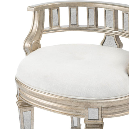 21" Cream Linen And Silver Metallic Round Ottoman HomeRoots