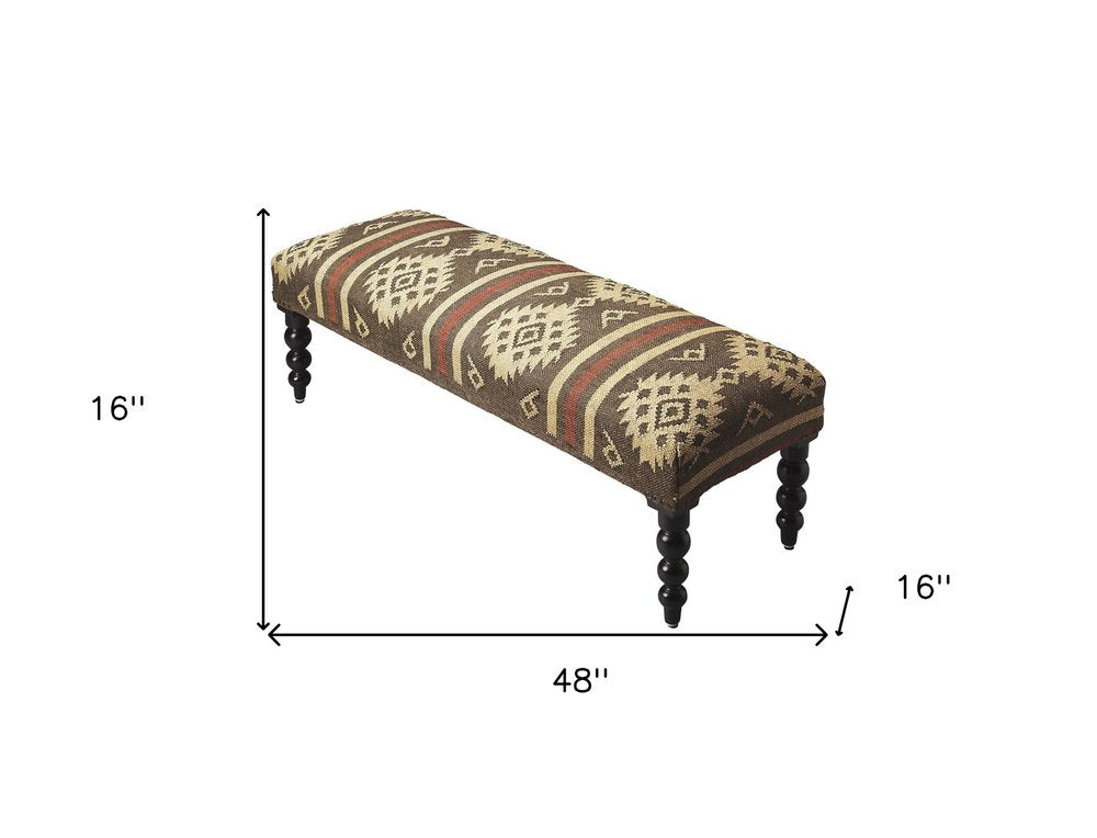 48" Brown Upholstered Wool Southwest Distressed Bench HomeRoots