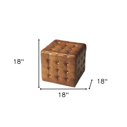 18" Brown Tufted Leather Vintage Style Cube Ottoman HomeRoots