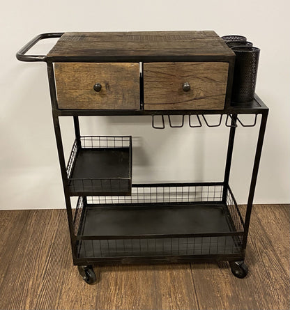 Rolling Rustic Black And Natural Bar Cart HomeRoots